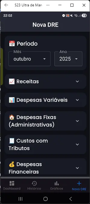 Tela de ficha técnica do CMV
